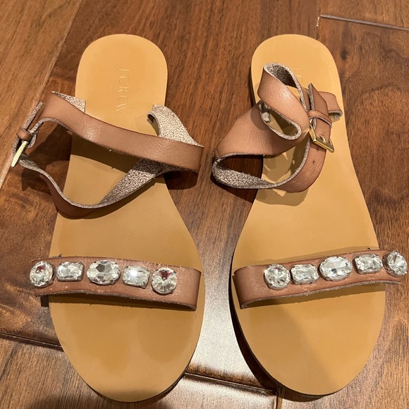 Jcrew tan jeweled sandals size 8.5 - euc - Picture 2 of 4
